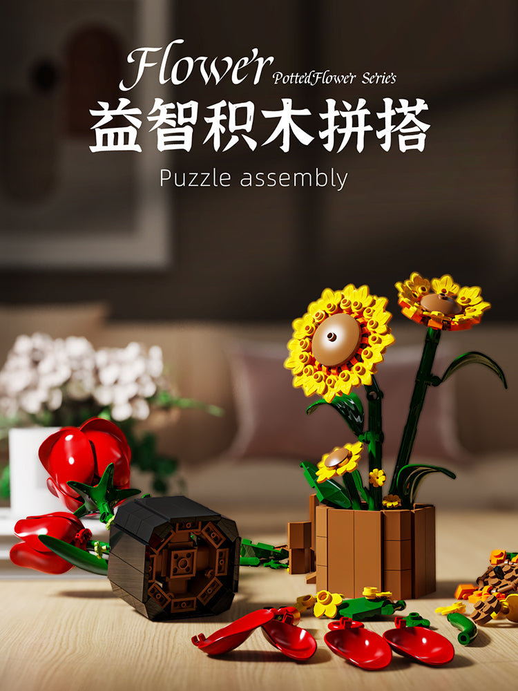 Creative Potted Flower Ornaments Model Small Parts Puzzle Assembly Building Block Set Toy Unisex Plastic Toy Gift 13035