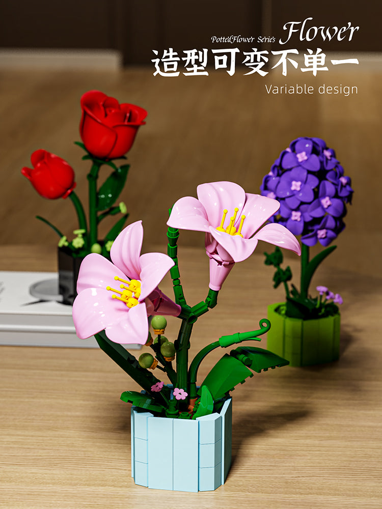 Creative Potted Flower Ornaments Model Small Parts Puzzle Assembly Building Block Set Toy Unisex Plastic Toy Gift 13035