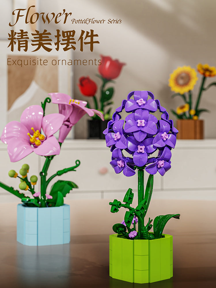 Creative Potted Flower Ornaments Model Small Parts Puzzle Assembly Building Block Set Toy Unisex Plastic Toy Gift 13035