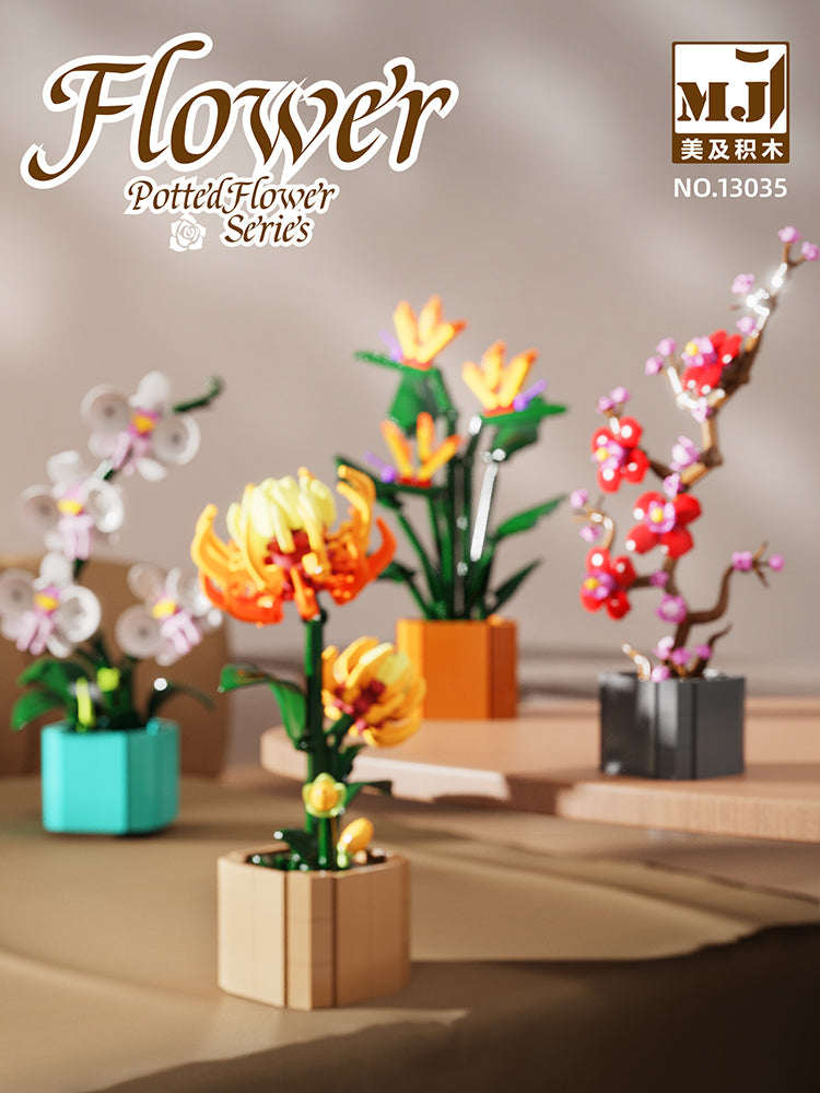 Creative Potted Flower Ornaments Model Small Parts Puzzle Assembly Building Block Set Toy Unisex Plastic Toy Gift 13035