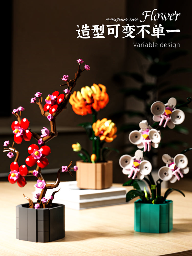 Creative Potted Flower Ornaments Model Small Parts Puzzle Assembly Building Block Set Toy Unisex Plastic Toy Gift 13035