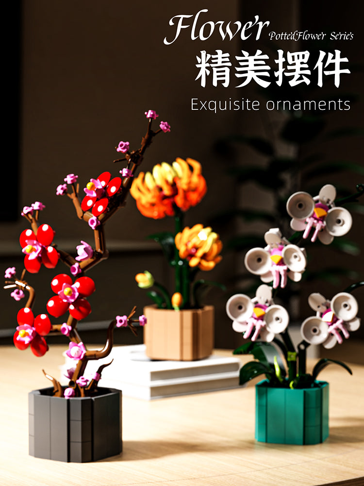 Creative Potted Flower Ornaments Model Small Parts Puzzle Assembly Building Block Set Toy Unisex Plastic Toy Gift 13035