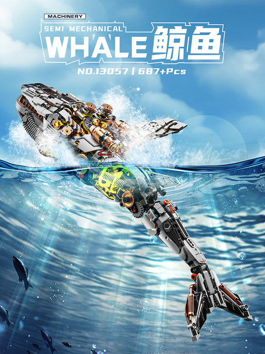 1388PCS Mechanical Whale With Stand Light Sea Life MOC Puzzle Bricks Assembled Building Blocks Figures for Children Toys 13059