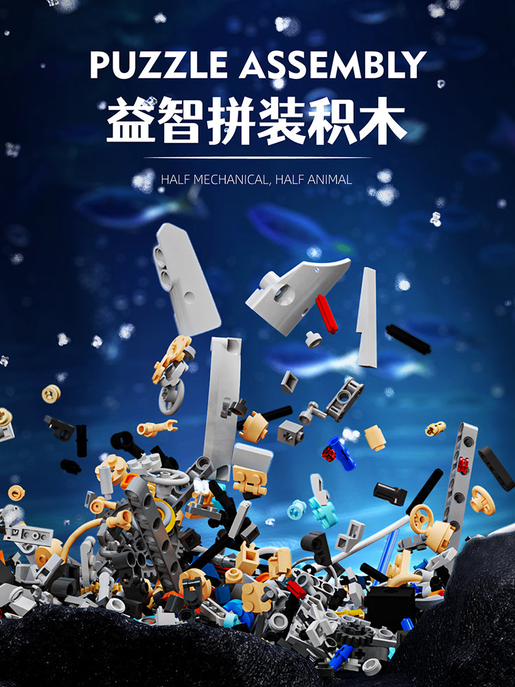 1388PCS Mechanical Whale With Stand Light Sea Life MOC Puzzle Bricks Assembled Building Blocks Figures for Children Toys 13059