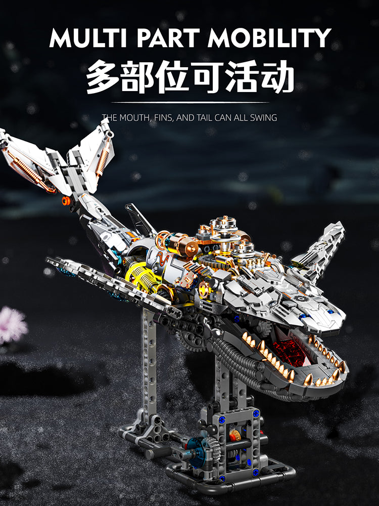 1388PCS Mechanical Whale With Stand Light Sea Life MOC Puzzle Bricks Assembled Building Blocks Figures for Children Toys 13059