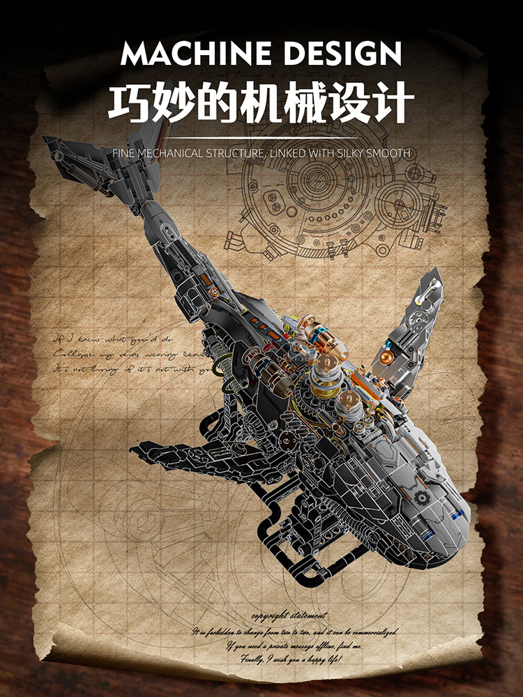 1388PCS Mechanical Whale With Stand Light Sea Life MOC Puzzle Bricks Assembled Building Blocks Figures for Children Toys 13059