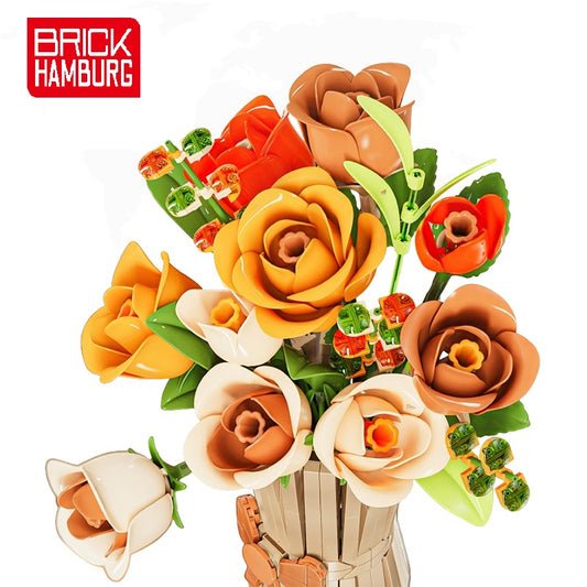 Classic Rose Flower Bouquet Desktop Assembly Building Block Set (13066)