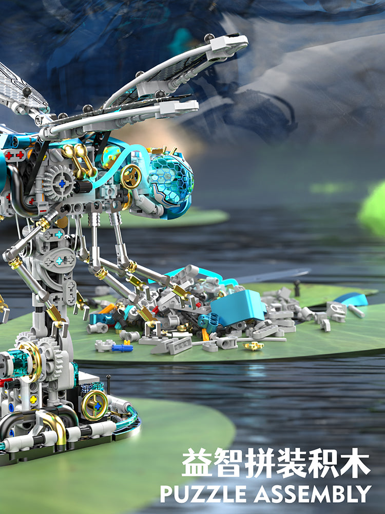 866PCS Mechanical Dragonfly WIth Stand Bricks Assembled Building Blocks Set 13086