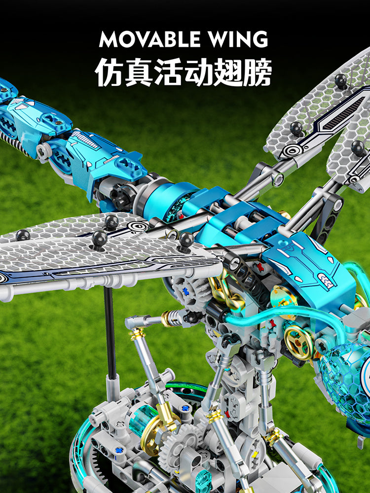 866PCS Mechanical Dragonfly WIth Stand Bricks Assembled Building Blocks Set 13086