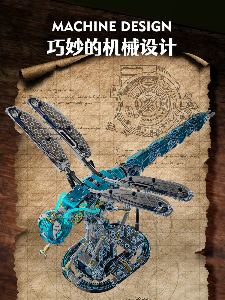 866PCS Mechanical Dragonfly WIth Stand Bricks Assembled Building Blocks Set 13086