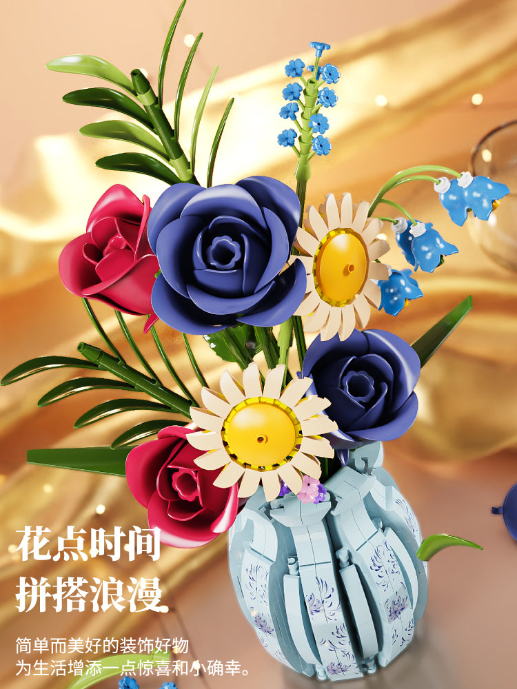 Creative MOC Bouquet Vase Block Flower Model Assembly Girl Toys Desktop Ornaments Building Blocks Set Toys Juguetes 13067