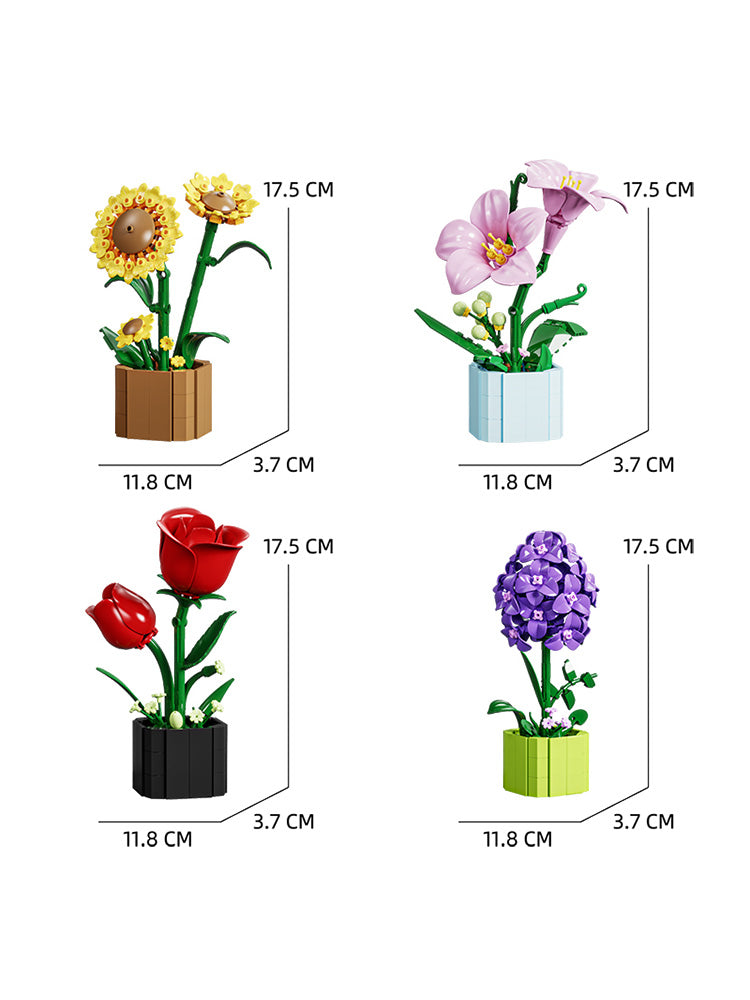 Creative Potted Flower Ornaments Model Small Parts Puzzle Assembly Building Block Set Toy Unisex Plastic Toy Gift 13035