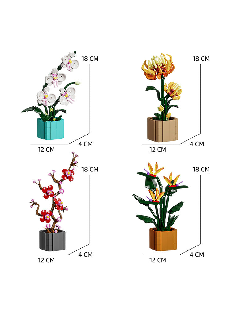 Creative Potted Flower Ornaments Model Small Parts Puzzle Assembly Building Block Set Toy Unisex Plastic Toy Gift 13035