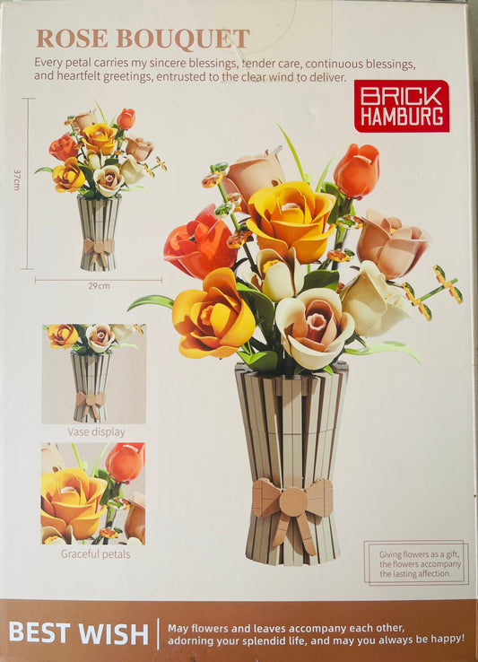 Block Flower Rose Model Small Parts Assembly Desktop Ornaments Building Block Set Toy Kids Girl Gift 13066