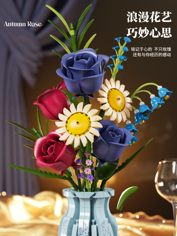 Creative MOC Bouquet Vase Block Flower Model Assembly Girl Toys Desktop Ornaments Building Blocks Set Toys Juguetes 13067