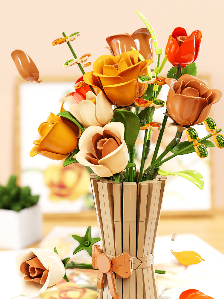 Block Flower Rose Model Small Parts Assembly Desktop Ornaments Building Block Set Toy Kids Girl Gift 13066