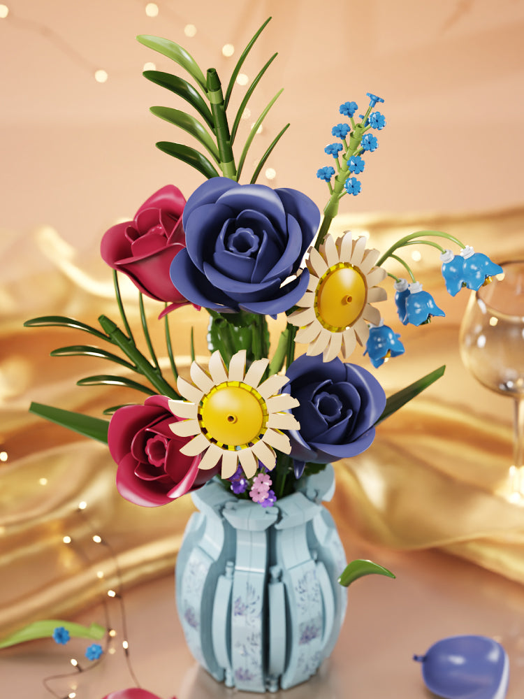 Creative MOC Bouquet Vase Block Flower Model Assembly Girl Toys Desktop Ornaments Building Blocks Set Toys Juguetes 13067