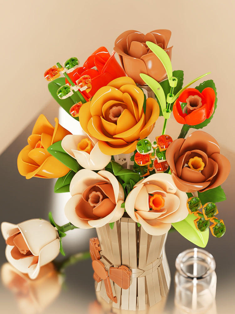 Block Flower Rose Model Small Parts Assembly Desktop Ornaments Building Block Set Toy Kids Girl Gift 13066