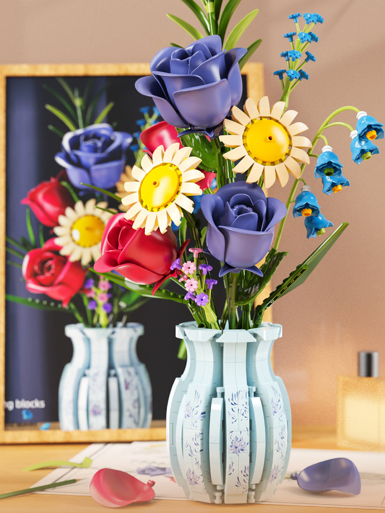 Creative MOC Bouquet Vase Block Flower Model Assembly Girl Toys Desktop Ornaments Building Blocks Set Toys Juguetes 13067