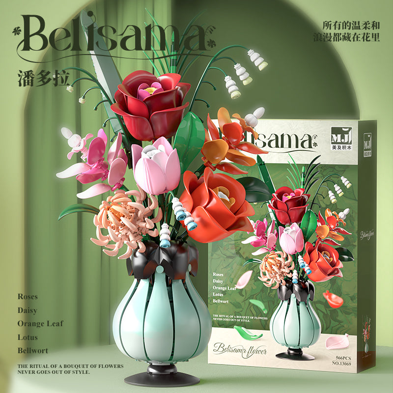 Flowers Vase Art Belisama Flower Vase Daisy MOC Puzzle Bricks Assembled Plastic Building Blocks Figures for Children Toys 13069