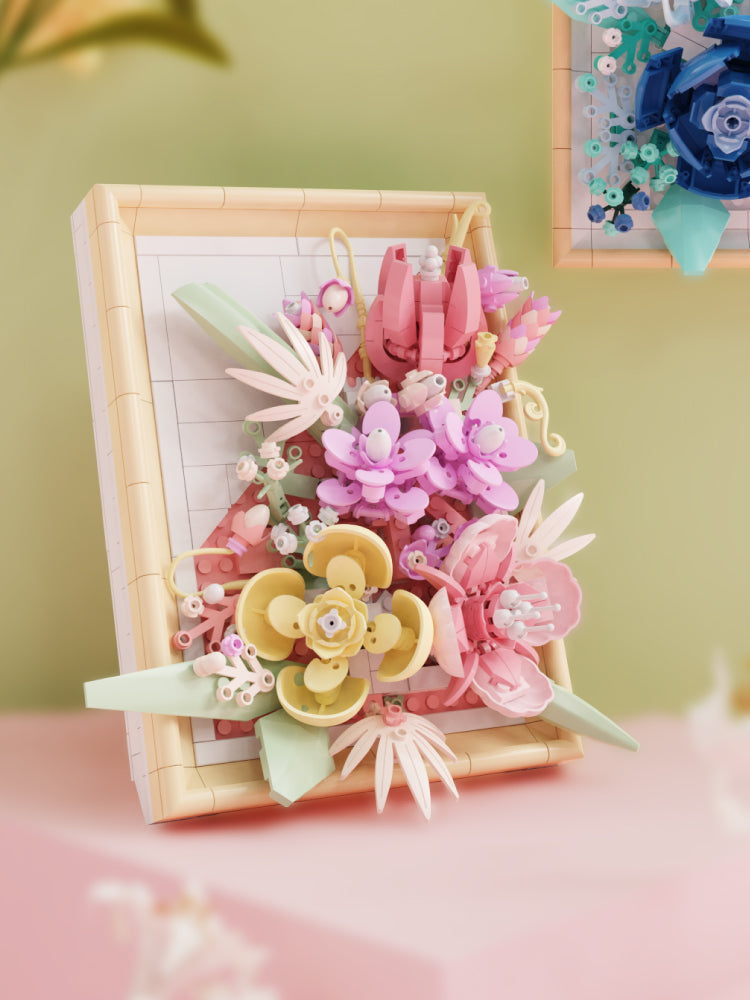 Creative DIY Block Bricks Photo Frame Valentine's Day Gift Simulation Building Block Bouquet Flower Decoration MJI 13060~13063