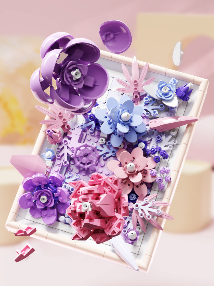 Creative DIY Block Bricks Photo Frame Valentine's Day Gift Simulation Building Block Bouquet Flower Decoration MJI 13060~13063