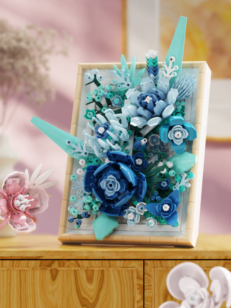Creative DIY Block Bricks Photo Frame Valentine's Day Gift Simulation Building Block Bouquet Flower Decoration MJI 13060~13063