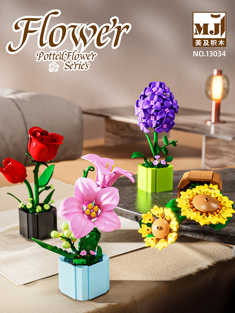Creative Potted Flower Ornaments Model Small Parts Puzzle Assembly Building Block Set Toy Unisex Plastic Toy Gift 13035