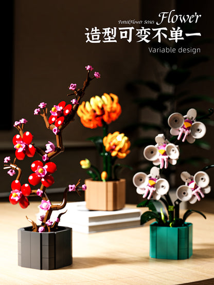 Creative Potted Flower Ornaments Model Small Parts Puzzle Assembly Building Block Set Toy Unisex Plastic Toy Gift 13035