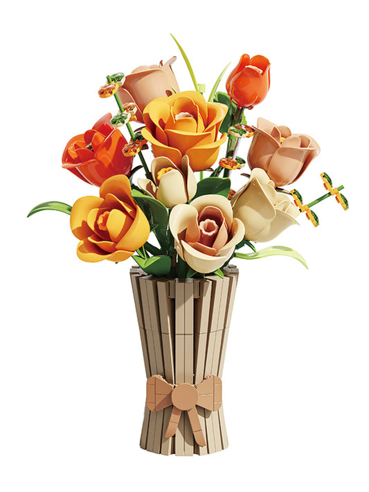 Block Flower Rose Model Small Parts Assembly Desktop Ornaments Building Block Set Toy Kids Girl Gift 13066