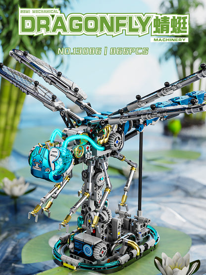 866PCS Mechanical Dragonfly WIth Stand Bricks Assembled Building Blocks Set 13086