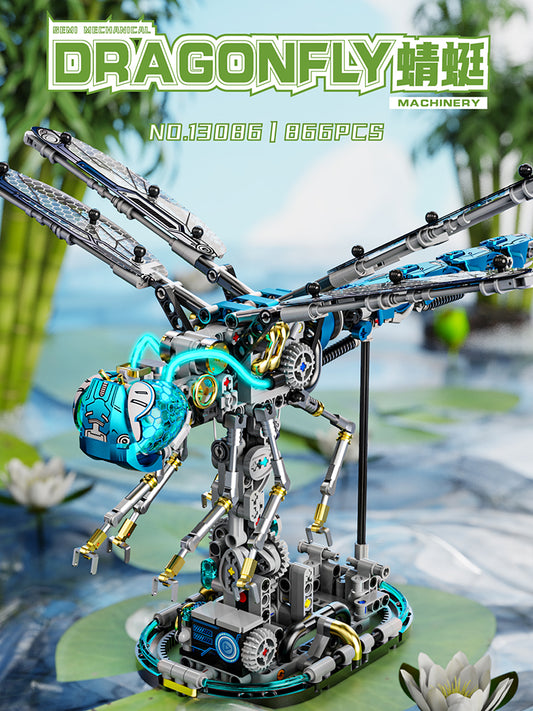 866PCS Mechanical Dragonfly WIth Stand Bricks Assembled Building Blocks Set 13086