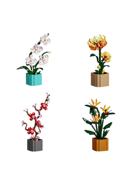 Creative Potted Flower Ornaments Model Small Parts Puzzle Assembly Building Block Set Toy Unisex Plastic Toy Gift 13035