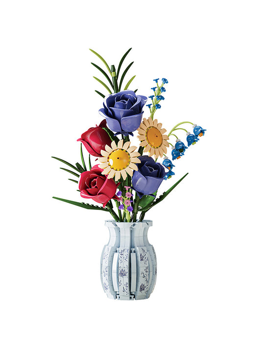 Creative MOC Bouquet Vase Block Flower Model Assembly Girl Toys Desktop Ornaments Building Blocks Set Toys Juguetes 13067