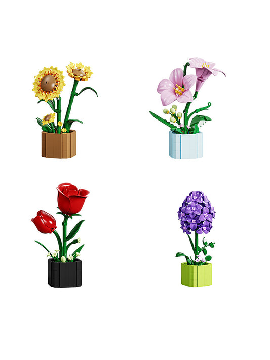 Creative Potted Flower Ornaments Model Small Parts Puzzle Assembly Building Block Set Toy Unisex Plastic Toy Gift 13035