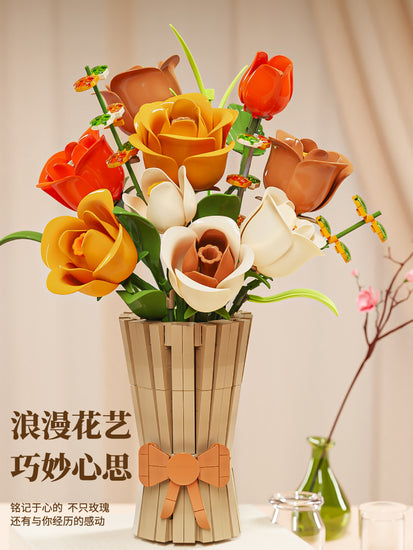 Classic Rose Flower Bouquet Desktop Assembly Building Block Set (13066)
