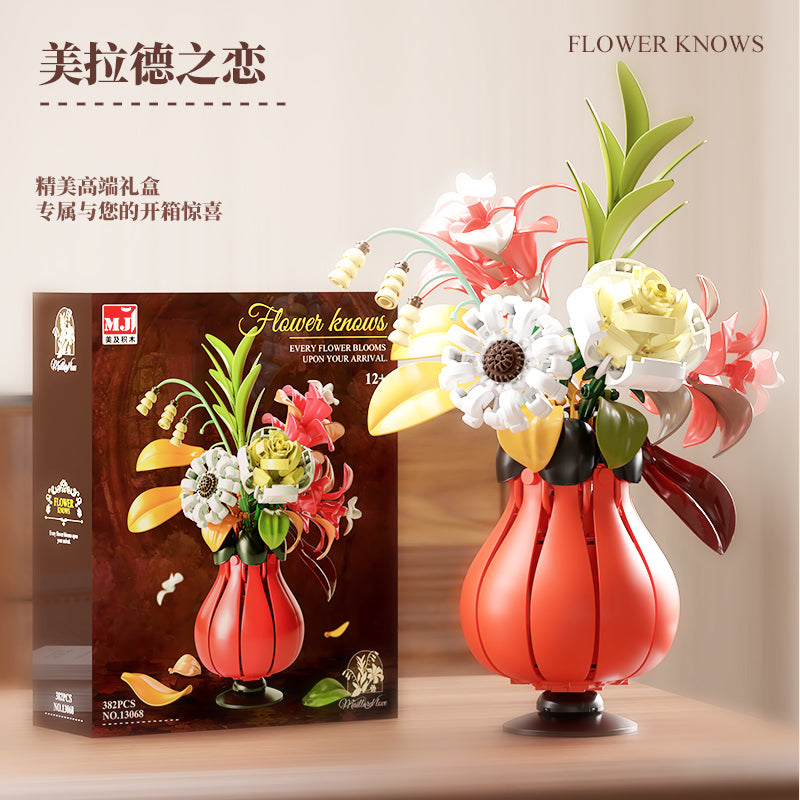Block Flower Model Desktop Ornaments Decoration Creative Assemble Building Block Set Toy Children Girl Christmas Gift 13068