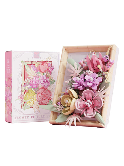 Creative DIY Block Bricks Photo Frame Valentine's Day Gift Simulation Building Block Bouquet Flower Decoration MJI 13060~13063
