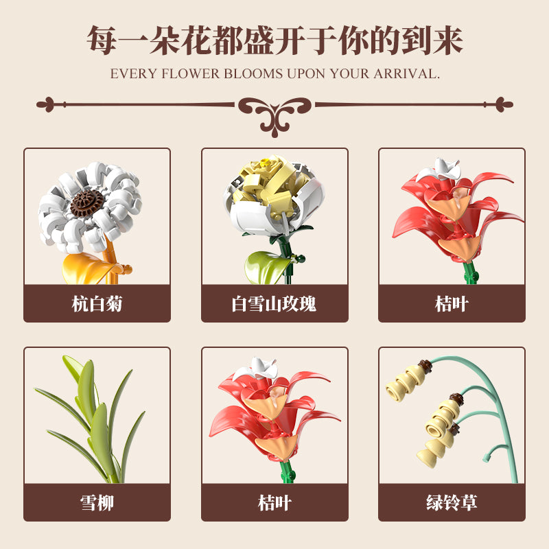 Block Flower Model Desktop Ornaments Decoration Creative Assemble Building Block Set Toy Children Girl Christmas Gift 13068