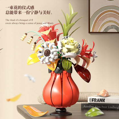 Block Flower Model Desktop Ornaments Decoration Creative Assemble Building Block Set Toy Children Girl Christmas Gift 13068